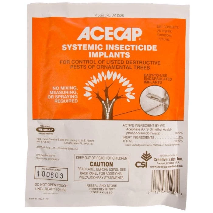 AceCap Insecticide Systemic Implants 3/8in Diam 25 Per Pack 1 AceCap Insecticide Systemic Implants 3/8in Diam 25 Per Pack
